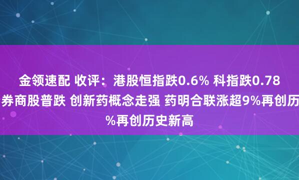 金领速配 收评：港股恒指跌0.6% 科指跌0.78% 中资券商股普跌 创新药概念走强 药明合联涨超9%再创历史新高